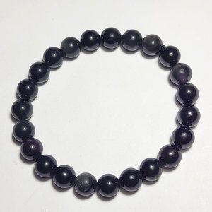 Natural Black Obsidian Crystal Beaded Bracelet 8mm 8" XL